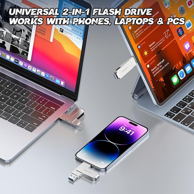 512GB 2‑in‑1 USB‑A & USB‑C Flash Drive, USB 3.2 Gen 2 Thumb Drive, 500MB/s Read 400MB/s Write, 360° Swivel Compact Aluminum Memory Stick for File Transfer, Backup & Travel Storage