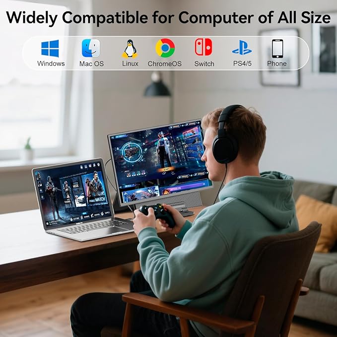 Portable Monitor 23.8" 100Hz for Work Gaming, 1080P FHD IPS Laptop Screen Extender with Rotable Stand & VESA, Laptop Monitor Extender USB-C HDMI Plug-Play for Mac Windows PS4/5 Switch Xbox Phone Pad