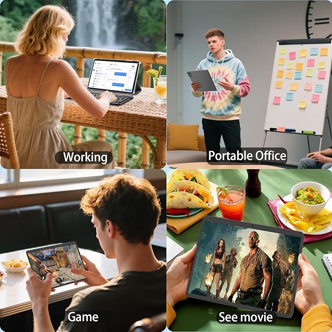 Android 15 Tablet with Keyboard, 26GB RAM+256GB ROM(2TB Expand), 10 inch tablet with 8000mAh Battery, 2.4G/5G WiFi, 5MP+13MP Dual Camera, Widevine L1, GMS Certified, Mouse, Case, Stylus(Silver)