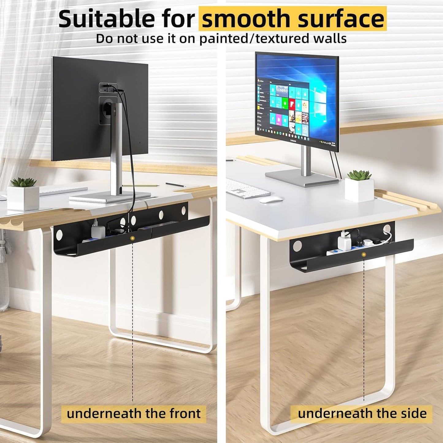 Yecaye 2 Pack Cable Management Under Desk, 31.5 in Under Desk Cable Management Tray,Cord Hider,Cord Organizer, No Screw Wire Management for Office and Home, Black