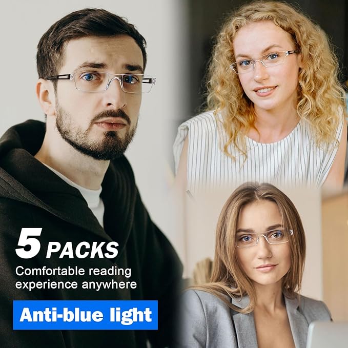 AQWANO Rimless Reading Glasses Comfortable Lightweight, Clear Frame Readers Computer Blue Light Blocking for Women Men,2.25