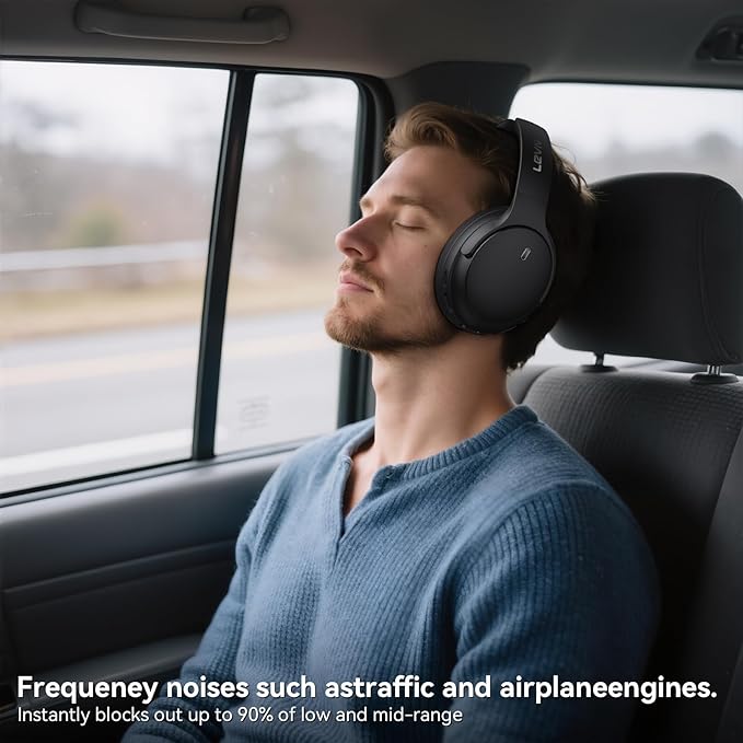 LEVN Hybrid Active Noise Cancelling Headphones, Wireless Headphones Bluetooth 5.4 with Transparent Mode, Hi-Res Audio, Deep Bass, 70H Playtime Over Ear Bluetooth Headset for Work/Travel/Home/Office