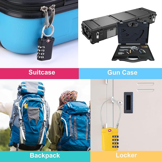 ZHEGE TSA Approved Cable Locks Flexible, Travel Lock Zipper Bag, 4 Digit Luggage Combination Lock with Open Alert Indicator for Suitcase, Backpack, Baggage (1 Pack, Yellow)