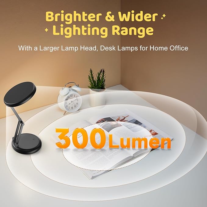 COOLNIGHT Small Desk Lamp, 10 Brightness LED Desk Lamp for Home Office, Rechargeable & Cordless, Eye-caring, Black