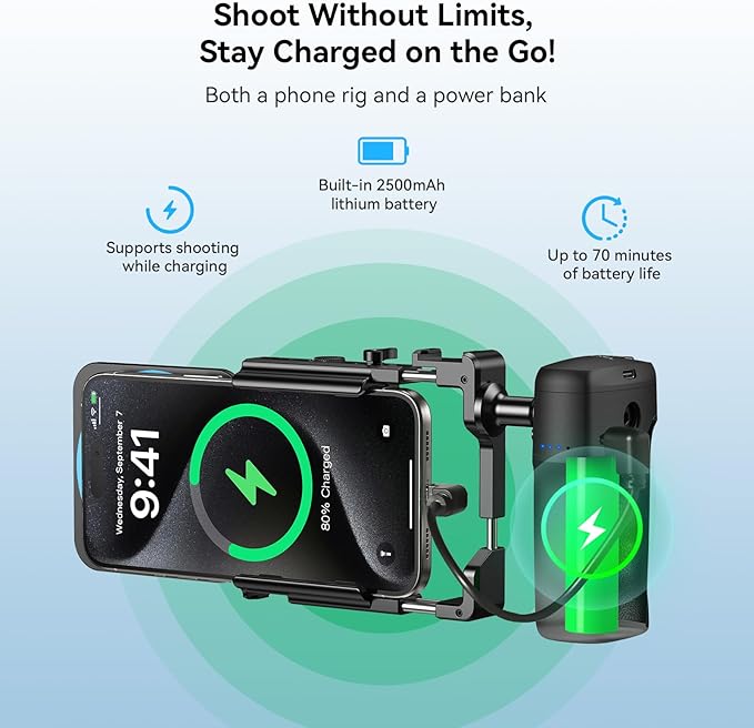 APEXEL Universal Phone Rig Video Kit. Aluminum Handheld Smartphone Vlogging Cage with Rechargeable Handle Wireless Bluetooth Shutter, Phone Stabilizer for Videomaker Compatible with iPhone/Android.