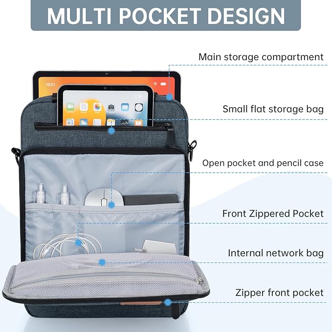 12.9 Inch Tablet Sleeve Bag, Padded Protective Carrying Case for iPad Pro M4 & Air M2 2024, Samsung Galaxy Tab S9 FE+/S9+/S8+/S7 FE/S7+ 12.4" 2022/2023, Surface Laptop Go 12.4", Blue