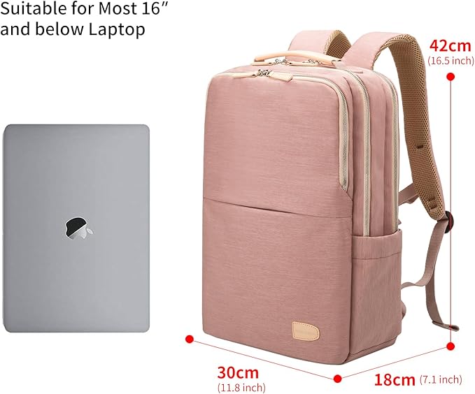 NOBLEMAN Laptop Backpack Women, Travel Work Business Carry on Computer Backpacks with Multi Compartment, Water Resistent 15.6 Inch Laptop Backpack with USB Port for Nurse (Pink Plus