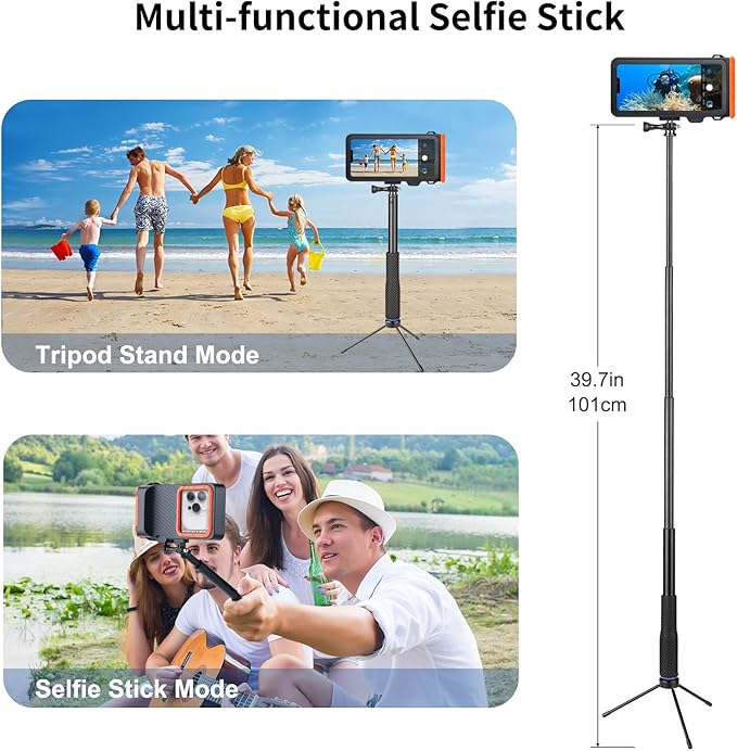 Waterproof Selfie Stick with Phone Case - Professional Underwater Touchscreen Case, Universal Bluetooth Selfie Stick for All Phones, Perfect for Snorkeling, Swimming & Travel
