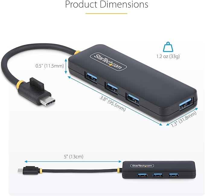 StarTech.com 4-Port USB-C Hub, USB 3.0 (5Gbps), USB-C to 4X USB-A, Bus Powered, Travel Mini Hub, Portable Multi-Port Splitter, Windows PC, MacBook, iMac, Chromebook, Surface and More