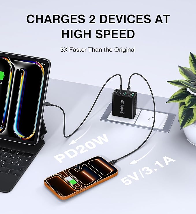 [2-Pack] USB C Wall Charger, 50W USB C Charger Block 5-Port PD Fast Charging Blocks,2USB C+3USB A Multiport Plug,Type C Power Adapter Brick Cube for iPhone 17/16/15/14/13/Pro,Samsung,for Switch（Black）