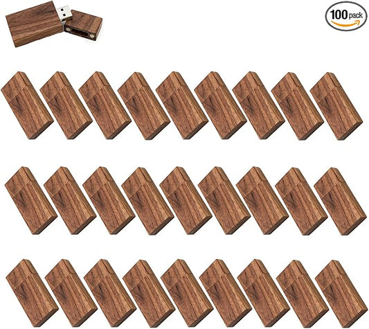 EASTBULL 100-Pack of 8GB Bulk Flash Drives, Wooden USB Flash Drives Walnut Wood Thumb Drive USB 2.0 Memory Stick for Data Storage (8 GB, 100 Units)