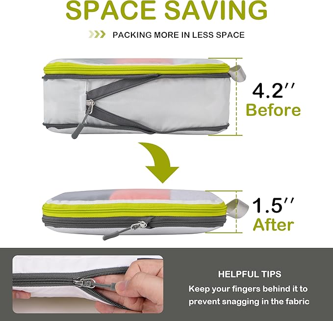 Cipway Compression Packing Cubes Mesh, Lightweight Luggage Organizer Bags with Laundry Bag,Toiletries Bag and Shoe Bag, Travel Essentials for Carry on Suitcase（8Pcs,White）