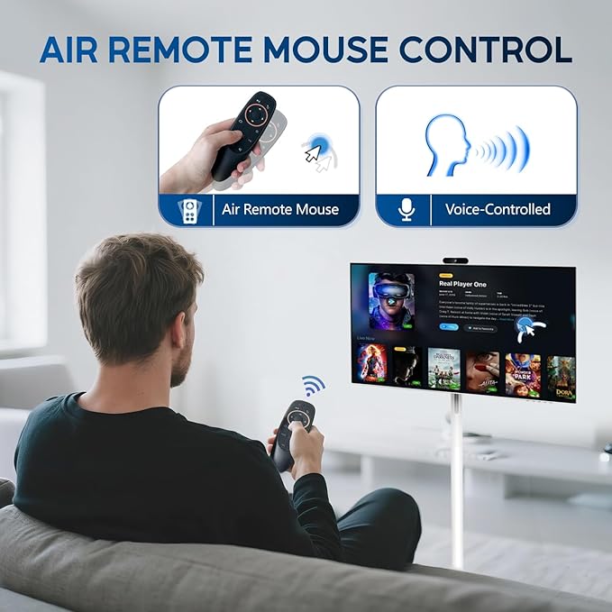 32 Inch 4K Smart Portable TV, Qualcomm Snapdragon 665 CPU, Built-in 20000mAh Battery with 10H Life Time, 8+128GB, Android OS, Rolling Touch Screen Monitor on Wheels, Air Remote Mouse, with 5MP Webcam