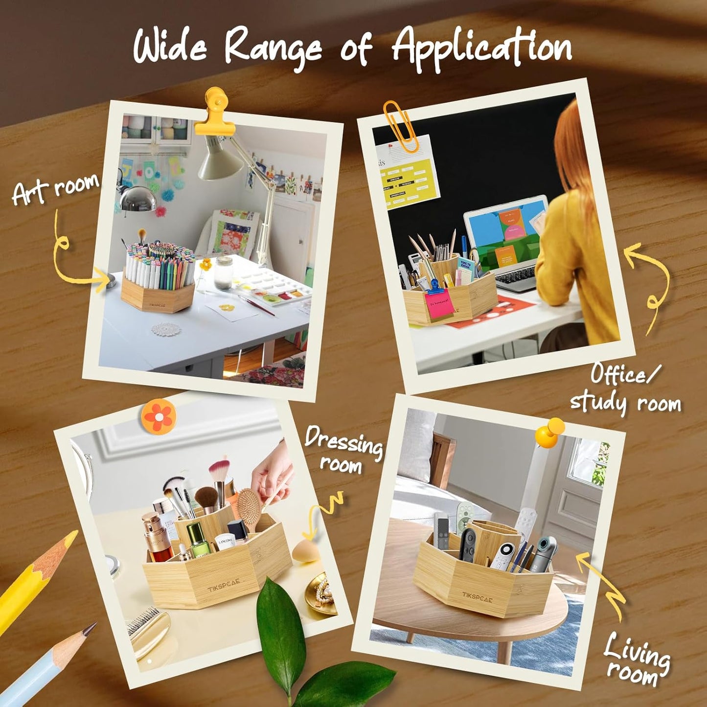 360° Rotating Art Supply Organizer, Holds 750+ Pencils, Bamboo Marker & Pen Holder with Handles, Desk Storage Caddy for Paint Brushes, Crayons, Ideal for Office, Home, Classroom