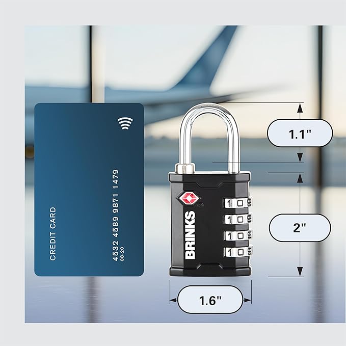 BRINKS TSA Approved Gun Case Lock, Luggage Travel Lock – 4 Dial Resettable Combination Padlock for Equipment Cases, Camera Bags, and More – 2 Pack