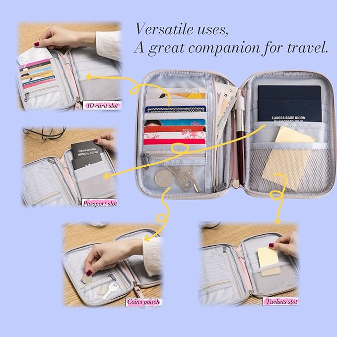 P-H1 Travel Family Passport Holder RFID Blocking Passport Waterproof Wallets for Men Women Travel Document Organizer Cards Case, Lightweight Portable Passport Cover with Zipper Pocket (Mint)