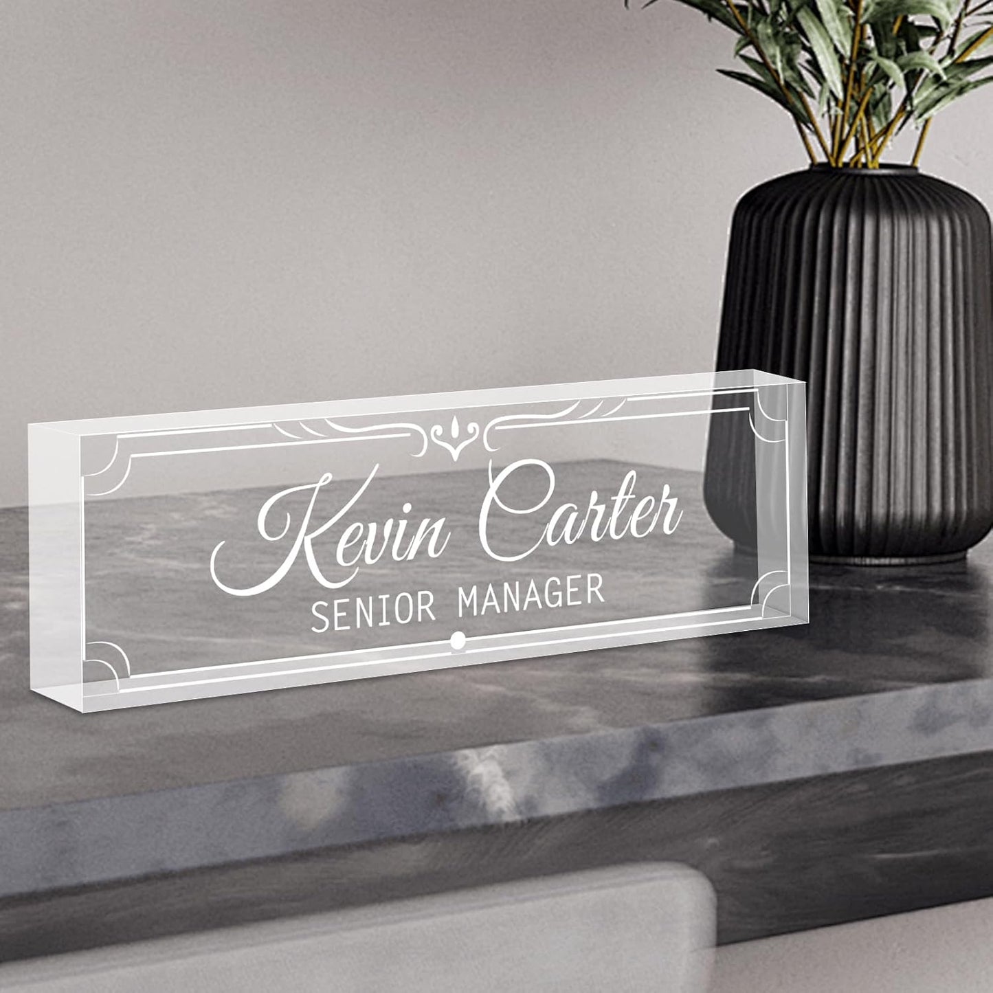 Name Plate for Desk Personalized, Acrylic Desk Decorations, Employee Appreciation Gifts, Custom Office Gifts for Coworkers, Boss, Teacher, Nurse (Engraving 03)