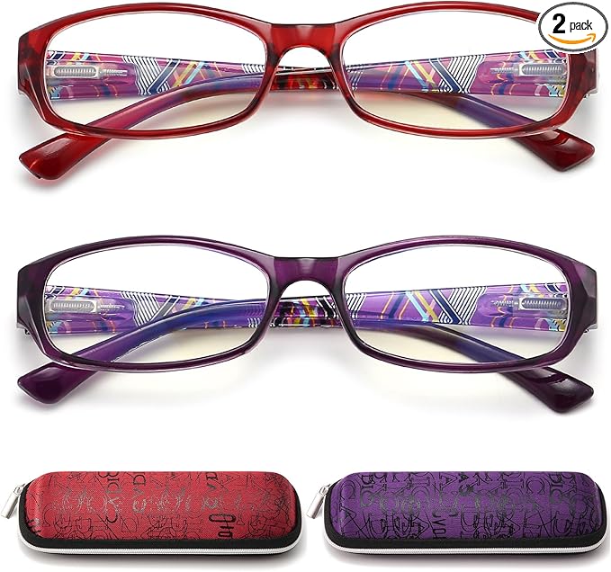 Reading Glasses Women Blue Light Blocking - Set of 2 Pattern Design Value Computer Readers (Purple/Red, 1.5)