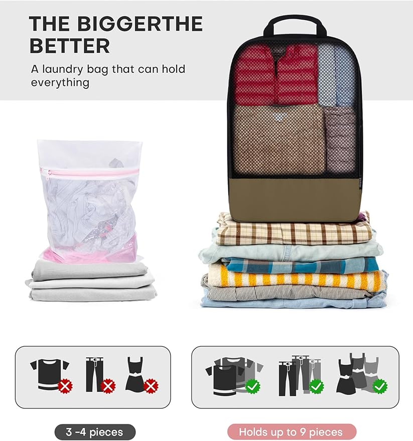 4 PCS Set Compression Packing Cubes for Travel, Lightweight Packaging Organizer Bags for Carry On Space Saving, Travel Essentials Cubes for Suitcase Backpack, Brown