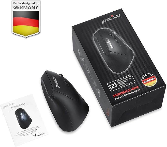 Perixx PERIMICE-804 Bluetooth Vertical Mouse, Bluetooth Connection for Windows and Android System, Works Without USB Receiver, Black