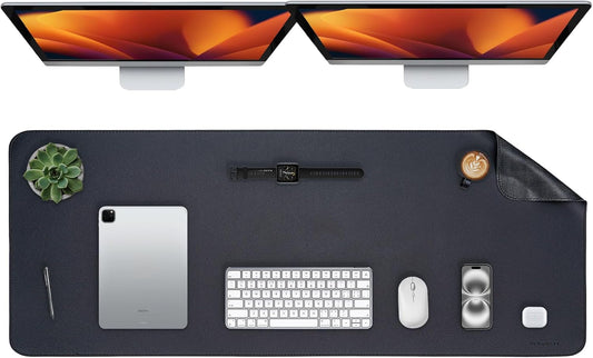 Oversized Non-Slip Desk Pad Protector – Grips Desk Firmly, Anti-Slip Like You've Never Seen! Vegan Leather Waterproof Laptop Mat for Keyboard & Mouse – Large Office Pad– Obsidian Black