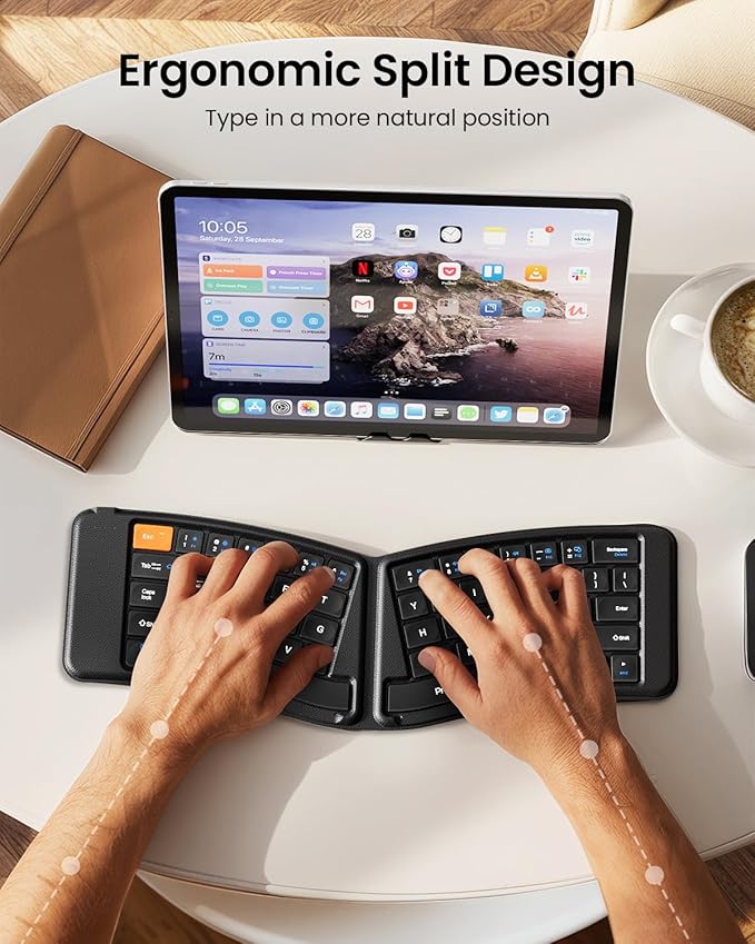ProtoArc Ergonomic Foldable Keyboard, XK03 Split Folding Travel Bluetooth Keyboard, Ultra Slim, Portable for iPad, iPhone, Tablet, Laptop, PC