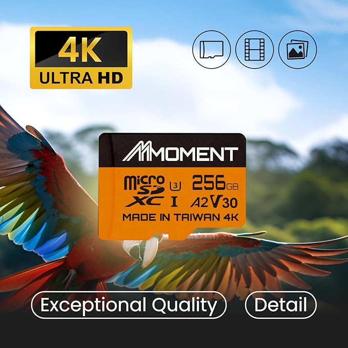 MMOMENT 256GB Micro SDXC Card, A2, UHS-I, U3, V30, Class 10 Compatible, Read Speed Up to 160 MB/s, Write Speed Up to 120 MB/s, SD Adapter Included