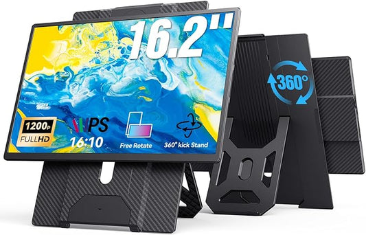 16.2'' Laptop Monitor Extender, 1920 * 1200 USB-C/HDMI with Retractable Stand, Ultra-Slim Laptop Screen HDR Eye Care Computer Display Plug-Play, External Monitor for MAC PC Phone PS4 Switch