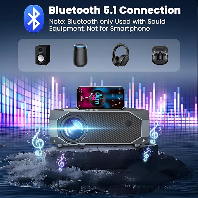 FUDONI Projector with WiFi and Bluetooth, Native 1080P Outdoor Movie Projectors 4k Supported, Highlight Portable Home Theater Projector Max 300", Indoor&Outdoor Use