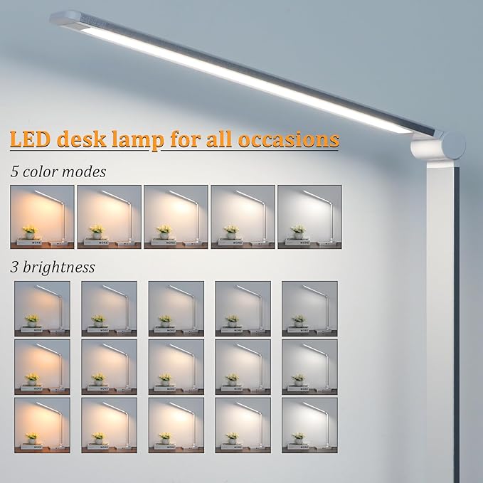 Dott Arts LED Desk Lamp with USB Ports,Touch Desk Lamps for Home Office with 5 Color Modes,3 Brightness Desk Light with Small Night Light,Reading Lamp Table LED Lamp for Bedroom Bedsid Study Sliver