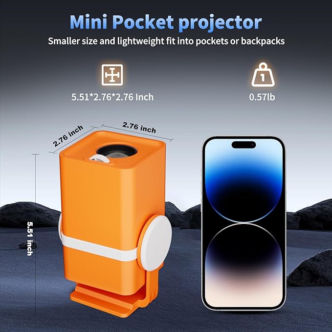 Dess Mini Projector,Portable projector can be powered by power bank,outdoor projector with Wifi6 and bluetooth,Movie projector,180° Rotatable, Auto Keystone Correction hometheater proyector,T1(Orange)