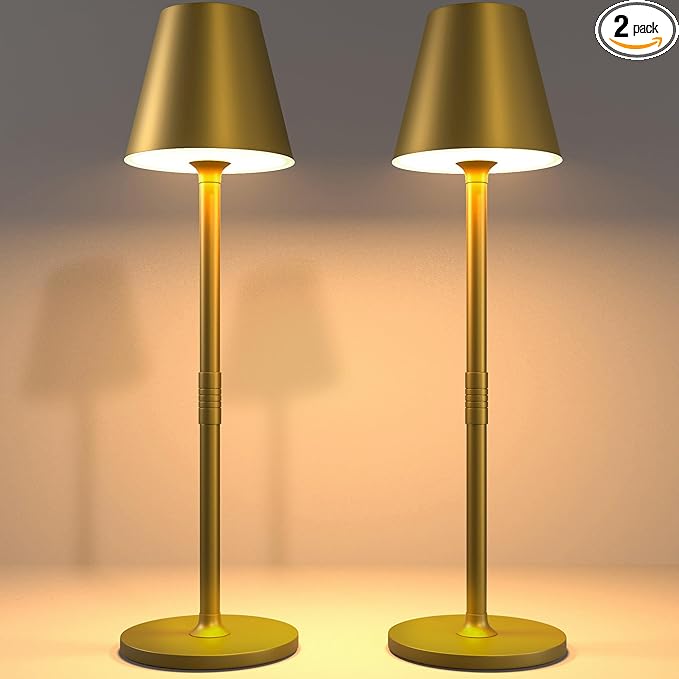 LED CordlessTable Lamp,4000mAh Rechargeable Battery Desk lamp,3 Level Brightness Beside Night Light, Minimalist Design, for Couple Dinner/Coffee Table/Restaurant/Bedroom(Bronze 2PACK)