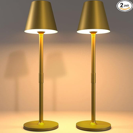 LED CordlessTable Lamp,4000mAh Rechargeable Battery Desk lamp,3 Level Brightness Beside Night Light, Minimalist Design, for Couple Dinner/Coffee Table/Restaurant/Bedroom(Bronze 2PACK)