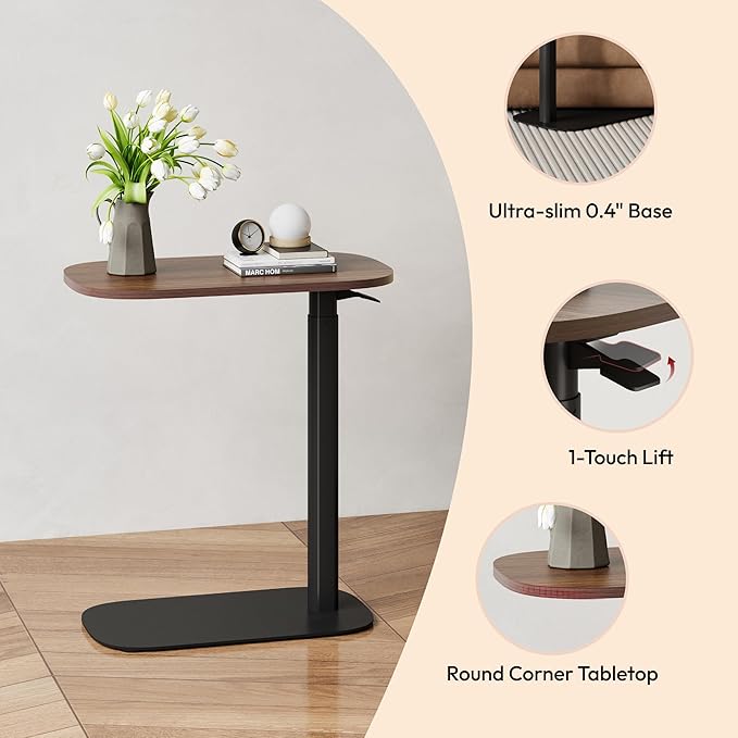 SANODESK Adjustable Overbed Bedside Table Pneumatic Adjustable Height Laptop Computer Standing Desk Cart with Tray, Hospital and Home Use(23.6" W x 13.8" D, Walnut)