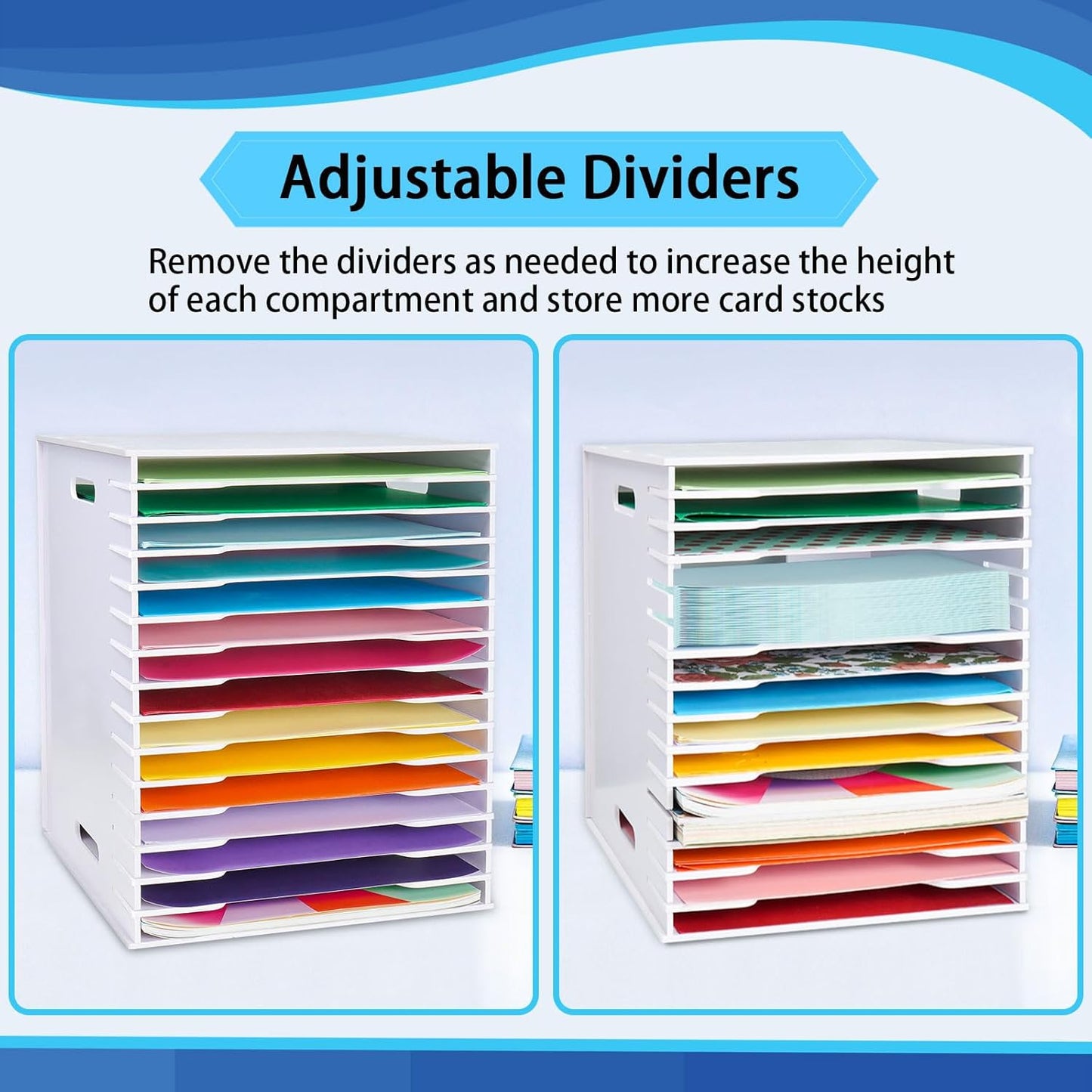 SANFURNEY Scrapbook Paper Organizer for Sizes 12" x 12", 15 Slots File Sorter Storage, Document Holder, Desktop Scrapbook Paper Organizer Rack for Home Office School (White, 15 Slots - Large Size)