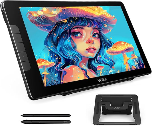 VEIKK Studio 16 Drawing Tablet with Screen, 15.6 Inch Pen Display Full-Laminated Anti-Glare Glass (125% sRGB)，16384 Pressure Battery-Free Pen (2 Pcs), 5 Shortcut Keys and Quick Dial, Adjustable Stand