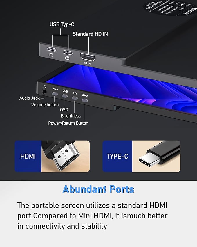 2.5K 144Hz Portable Gaming Monitor 16", 2560x1600, Plug & Play, 100% sRGB, 500nits, 16:10, Eye Care Second Computer Display with Speakers for Laptop, PC, Mac, P-S4/5, Sw-tch, X-BO, USB-C/HDMI, (K16G)