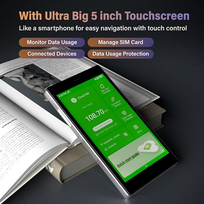 GlocalMe G4 Pro 4G LTE Mobile Hotspot Device with 10GB US/CA/MX Data 30 Days, Portable WiFi Hotspot for Travel, 5” Touch Screen LCD Display, Dual Band High Speed Hotspot Device, SIMFREE, Pocket WiFi