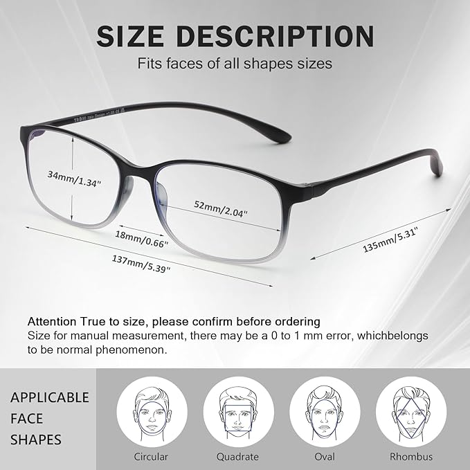 AQWANO 3 Pack Computer Reading Glasses Men Women Blue Light Blocking, Lightweight TR90 Flexible Frame Readers Glasses Anti Glare, No Rubber Frames 2.75