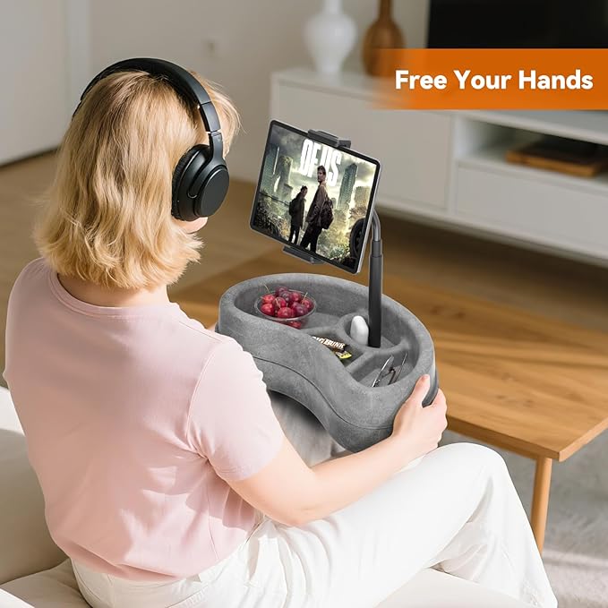 KDD Tablet Pillow Stand with Storage Tray - Adjustable iPad Holder for Lap, Bed and Desk - 360° Rotating Gooseneck Phone Stand Compatible with iPad Pro 12.9, 10.5, 9.7, Air Mini, Phone, E-Reader