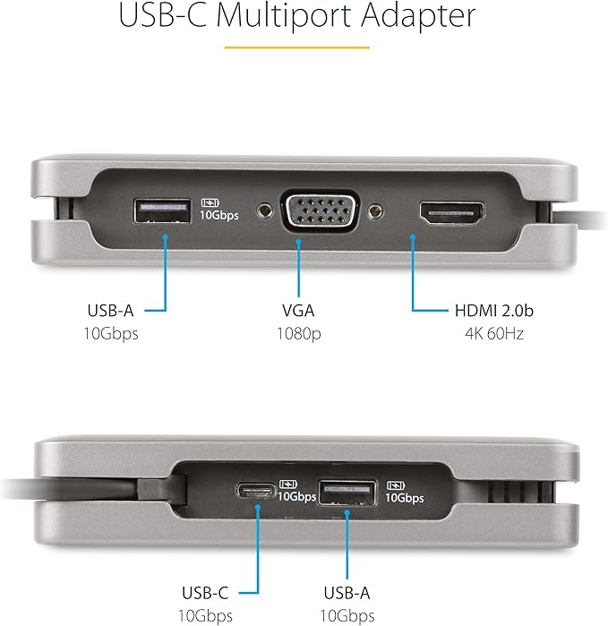 StarTech.com USB-C Docking Station for MacBook Pro M1 M2 M3 M4 and Windows, 4K 60Hz HDMI or 1080p VGA Video, USB 10Gbps Hub, 100W Laptop Charging, GbE, 1ft/30cm Cable