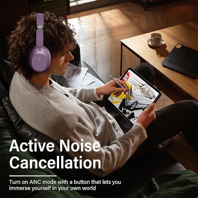 Y05 Bluetooth Headphones Wireless Over Ear with Microphone 48 Hours Playtime, High Sound Quality Foldable Soft Earpads Earphones for Travel - Purple