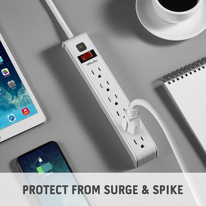 Surge Protector Power Strip, 4 Feet Extension Cord, 600 Joules Surge Protection, Multiple Protection 6 Outlet Strip, ETL Listed, White (2 Packs)