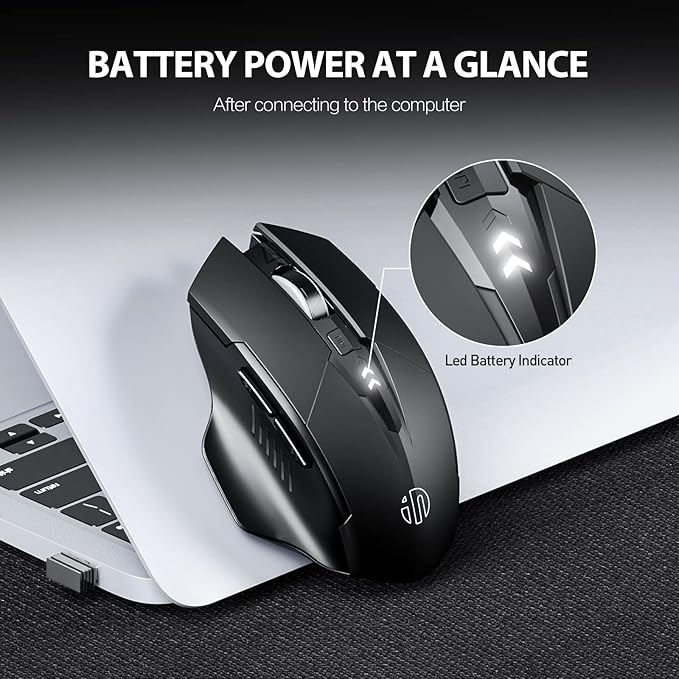 INPHIC Wireless Mouse Rechargeable, Battery Visible, 2400 DPI, 6 Buttons, Ergonomic Large Mouse for Laptop, Computer, Mac, PC etc.