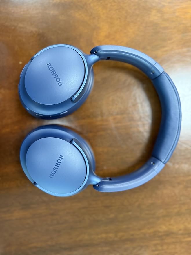 RORSOU B8 Bluetooth Headphones Over Ear, 6 EQ Music Modes and 50H Playtime Deep Bass Wireless Headphones with Mic, Lightweight Folding HiFi Stereo Headset for iPad/Travel/Tablet/PC/Home Blue