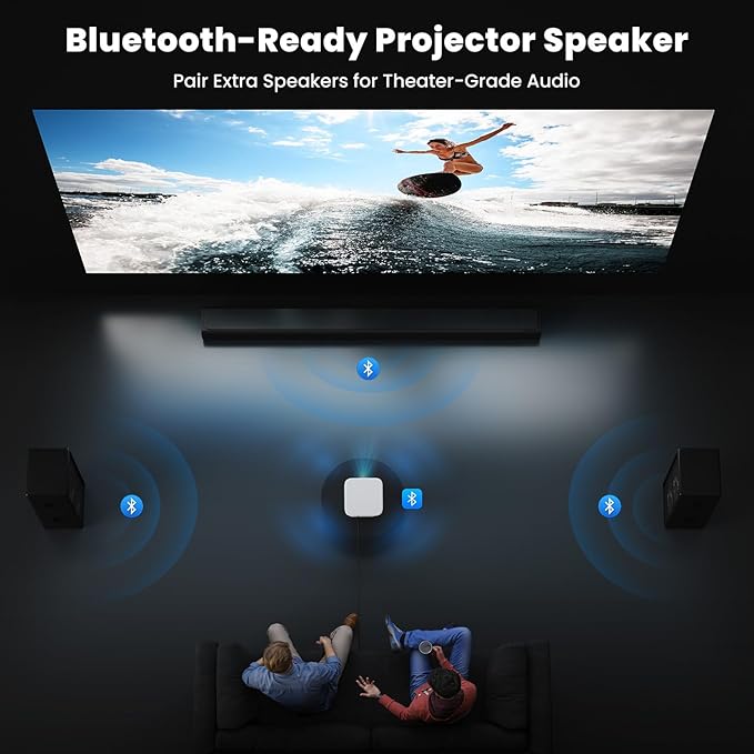 [Netflix-Licensed/1500ANSI] Smart Outdoor Projector: NICPOW 4K Projector with Wifi and Bluetooth, Built-in Apps, Auto Focus & Keystone, Portable Proyector for Home & Outdoor Use, White