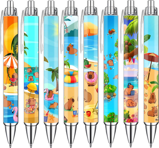 Idealmuzik 8-Pack Capybara Gel Pens – Cute Animal Pens with Unique Capybara Designs, Smooth Writing Ink Pens for School, Office, Journaling, Fun Gift for Kids, Teens & Capybara Lovers