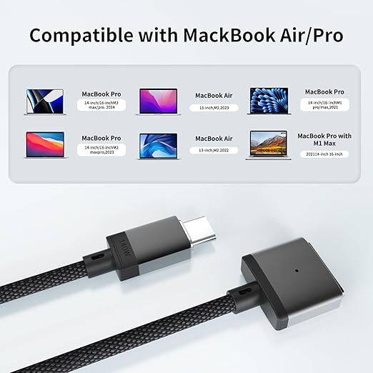 USB-C to Magnetic 3 Cable 140W for M4 MacBook Air Pro Charger, Magnetic Safe 3 Cable for MacBook Air (15''/13'' M4 2025, M3 2024, M2 2023, M2 2022), Pro (16"/14" 2024/2023/2021) 6.6ft