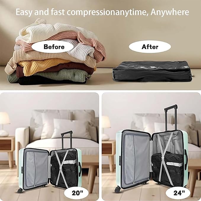 Vacuum Compression Travel Bag, Waterproof Zipper, Space Saver Packing Cube with One-Way Valve & Handle, Durable TPU Polyester Material, for Luggage & Backpack (1 bag 1 pump)