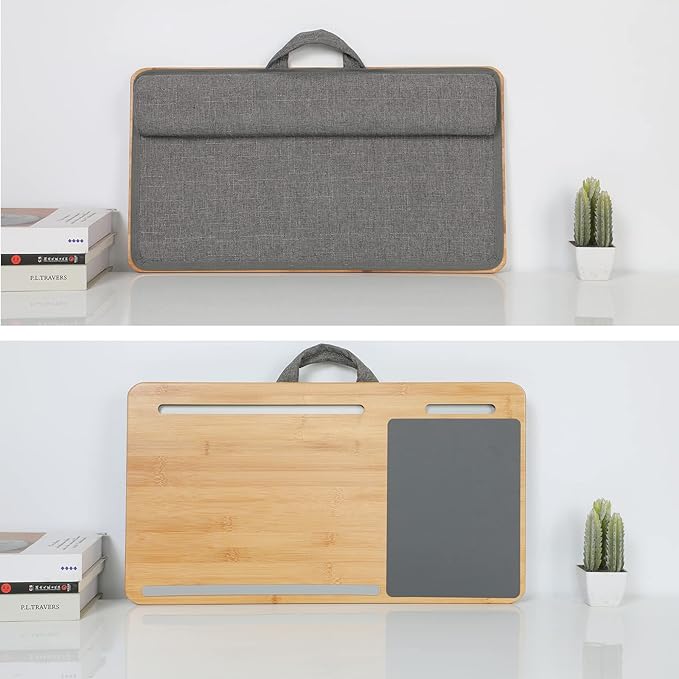 SUMISKY Laptop Lap Desk with Cushion Protable LapDesk with Handle Tablet Support Phone Holder and Mouse Pad Oversized Bamboo Laptop Stand for Sofa Fits Up to 17 Inches